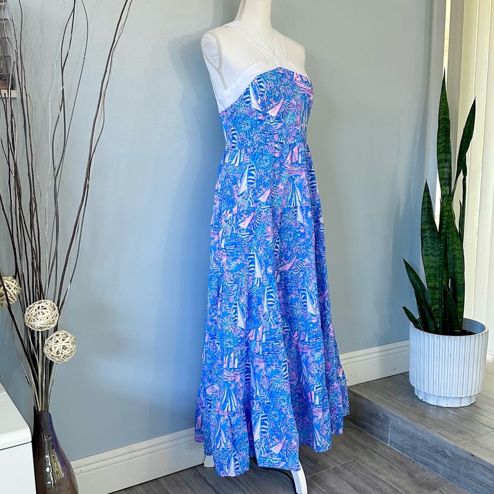 Lilly Pulitzer Jenette Halter Maxi Dress Boca Blue Its Sailabration Print NWT - Picture 8 of 16